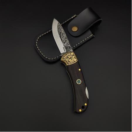 El yapımı panda model gravür işlemeli N690 çelik özel yapım kamp çakısı