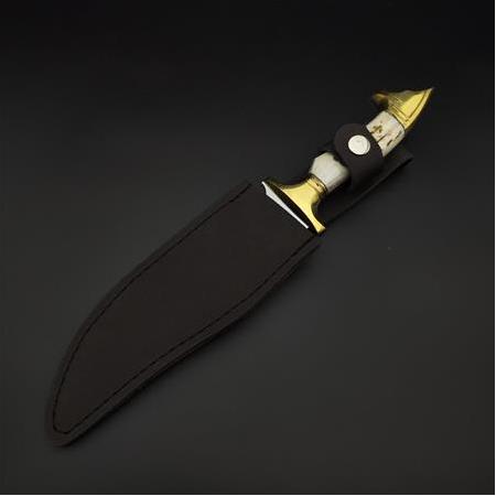 Orijinal geyik boynuzu kabze kurt başlı kamp bıçağı