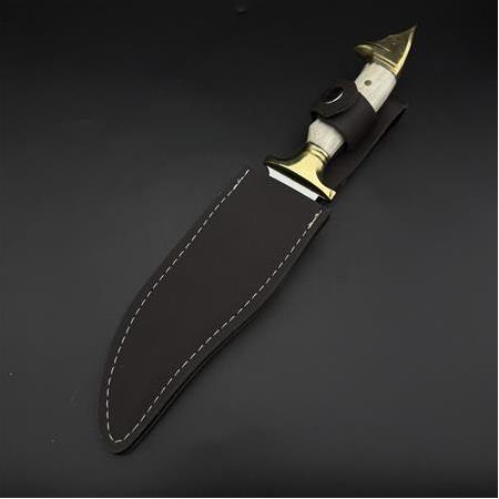 kurt başlı pirinç  balçak orijinal geyik boynuzu kabze 4116 çelik ay yıldız işlemeli komando bıçağı