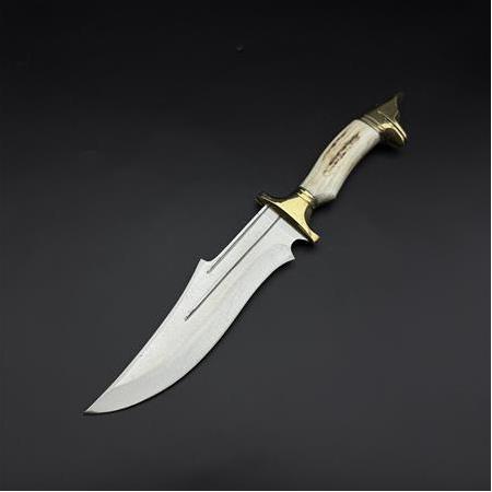 pirinç balçak kurt başlı orijinal geyik boynuzu kabze 41 16 Çelik komando bıçağı 2