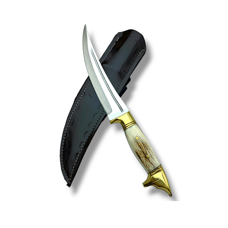 El Yapımı Kurt Başlı Geyik Boynuzu Kabze Kama 4116 Steel A.K