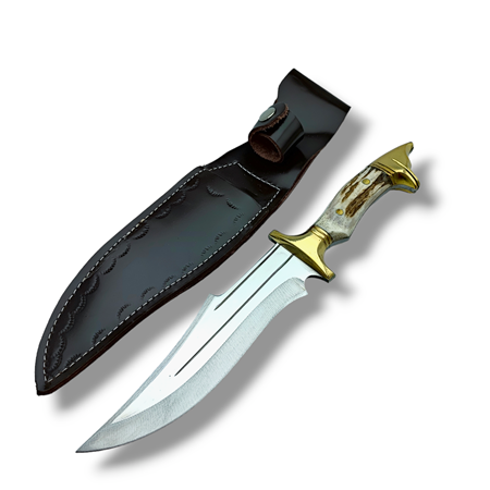 El Yapımı Geyik Boynuzu Kurt Başlı Komando & Av Bıçağı A.K 4116 Steel