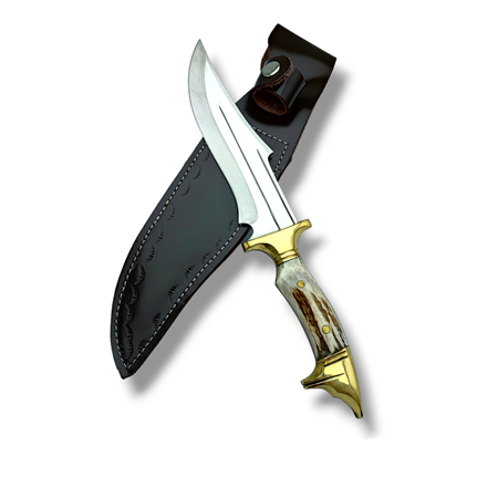 El Yapımı Geyik Boynuzu Kurt Başlı Komando & Av Bıçağı A.K 4116 Steel
