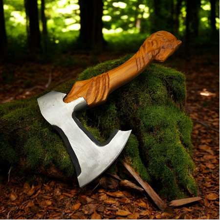 El Yapımı Özel Üretim At Başlı Kamp Baltası CK45 Dövme Çelik