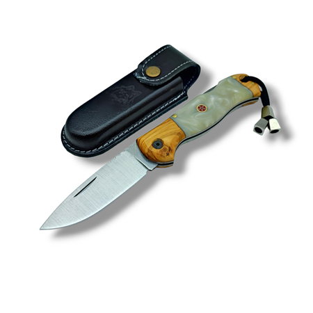 El Yapımı Epoksi Kabze Sırttan Kilitli Bushcraft Kamp Çakısı ( Beyaz )