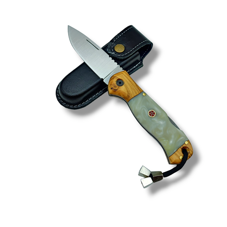 El Yapımı Epoksi Kabze Sırttan Kilitli Bushcraft Kamp Çakısı ( Beyaz )