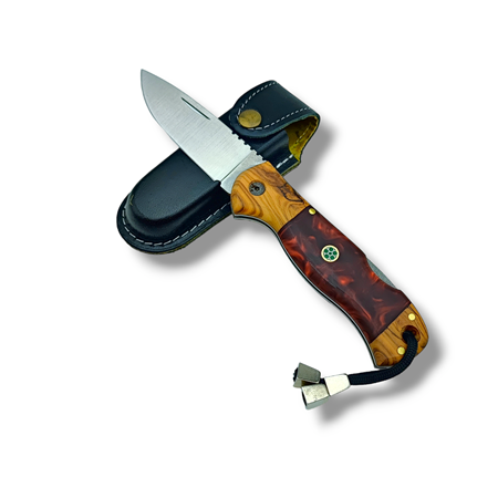 El Yapımı Epoksi Kabze Sırttan Kilitli Bushcraft Kamp Çakısı ( Kırmızı )