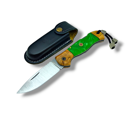 El Yapımı Epoksi Kabze Sırttan Kilitli Bushcraft Kamp Çakısı ( Yeşil )