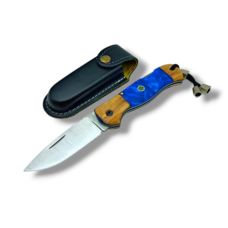 El Yapımı Epoksi Kabze Sırttan Kilitli Bushcraft Kamp Çakısı ( Mavi )