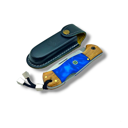 El Yapımı Epoksi Kabze Sırttan Kilitli Bushcraft Kamp Çakısı ( Mavi )