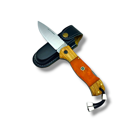 El Yapımı Epoksi Kabze Sırttan Kilitli Bushcraft Kamp Çakısı ( Turuncu )