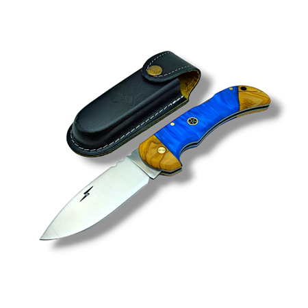El Yapımı Epoksi Kabze Sırttan Kilitli Bushcraft Kamp Çakısı Stabsman ( Mavi )