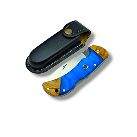El Yapımı Epoksi Kabze Sırttan Kilitli Bushcraft Kamp Çakısı Stabsman ( Mavi )