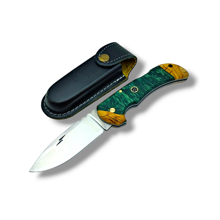 El Yapımı Epoksi Kabze Sırttan Kilitli Bushcraft Kamp Çakısı Stabsman ( Yeşil )