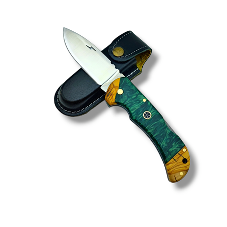 El Yapımı Epoksi Kabze Sırttan Kilitli Bushcraft Kamp Çakısı Stabsman ( Yeşil )