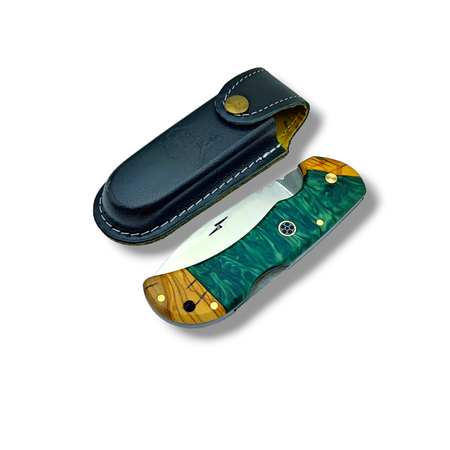 El Yapımı Epoksi Kabze Sırttan Kilitli Bushcraft Kamp Çakısı Stabsman ( Yeşil )