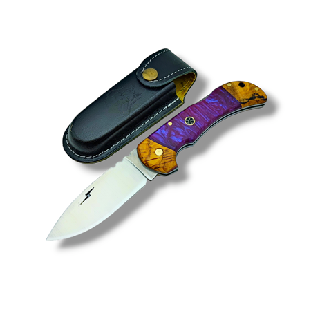 El Yapımı Epoksi Kabze Sırttan Kilitli Bushcraft Kamp Çakısı Stabsman ( Mor )