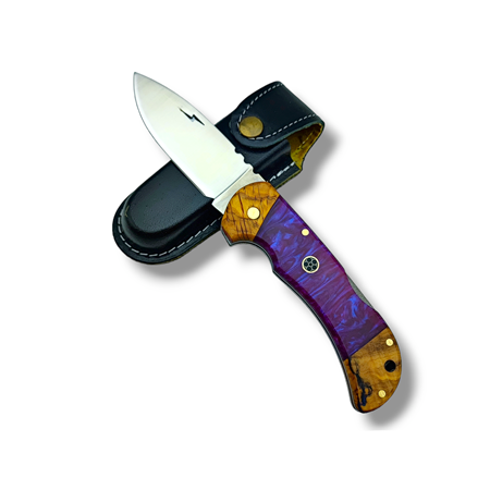 El Yapımı Epoksi Kabze Sırttan Kilitli Bushcraft Kamp Çakısı Stabsman ( Mor )