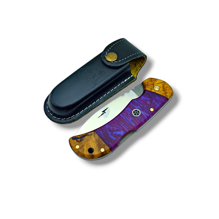 El Yapımı Epoksi Kabze Sırttan Kilitli Bushcraft Kamp Çakısı Stabsman ( Mor )
