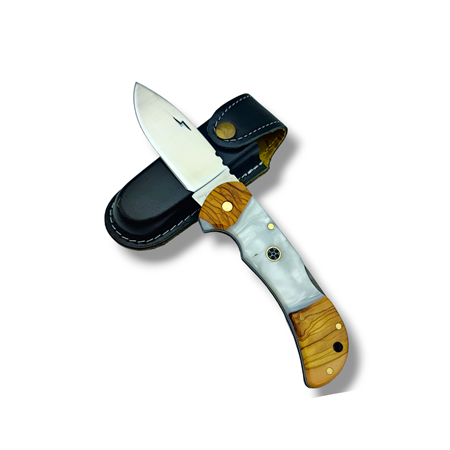 El Yapımı Epoksi Kabze Sırttan Kilitli Bushcraft Kamp Çakısı Stabsman ( Beyaz )