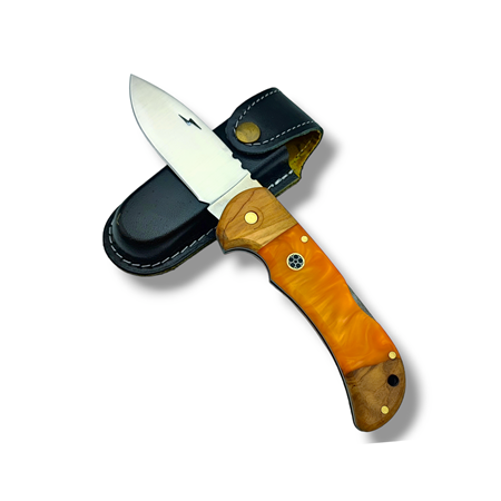 El Yapımı Epoksi Kabze Sırttan Kilitli Bushcraft Kamp Çakısı Stabsman ( Turuncu )