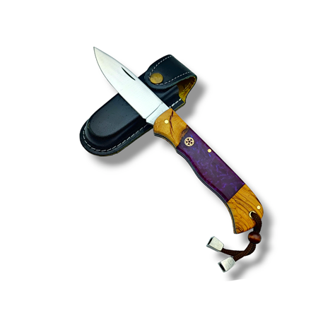 El Yapımı Epoksi Kabze Yaylı Çakı ( Mor )