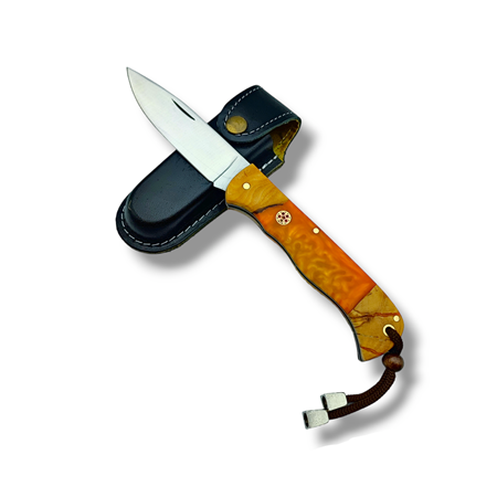 El Yapımı Epoksi Kabze Yaylı Çakı ( Turuncu )