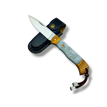 El Yapımı Epoksi Kabze Yaylı Çakı ( Beyaz )