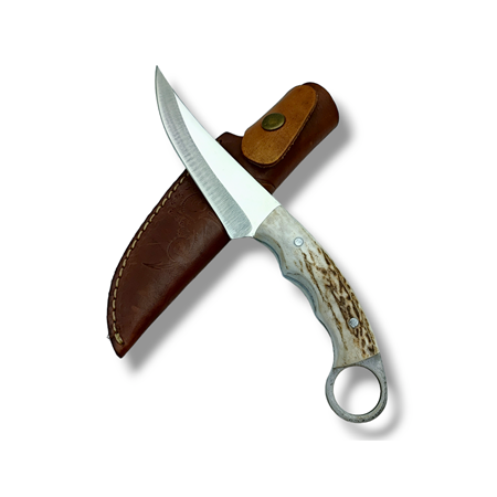 El Yapımı Orijinal Geyik Boynuzu Halkalı Kamp & Doğa Bıçağı