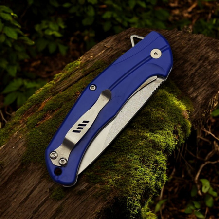 El yapımı Abs kırılmaz kabze kemer klipsli mavi çakı