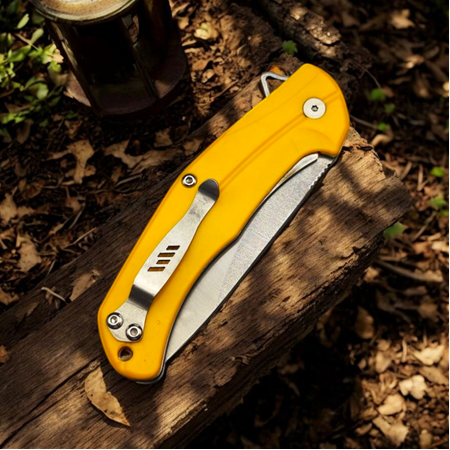 El yapımı Abs kırılmaz kabze kemer klipsli sarı çakı