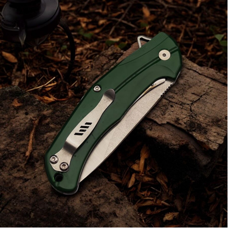 El yapımı Abs kırılmaz kabze kemer klipsli yeşil çakı