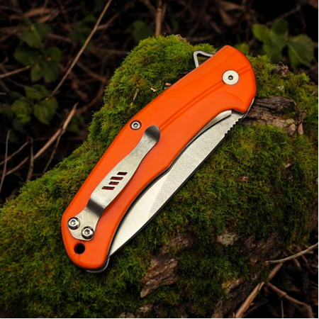 El yapımı Abs kırılmaz kabze kemer klipsli turuncu çakı