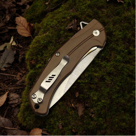 El yapımı abs kırılmaz kabze kemer klipsli kahverengi çakı