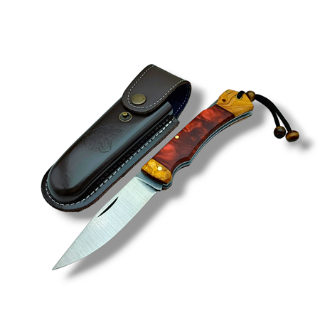 El Yapımı Epoksi Kabze Sırttan Kilitli Bushcraft Kamp Çakısı ( Kırmızı ) Y.Ç